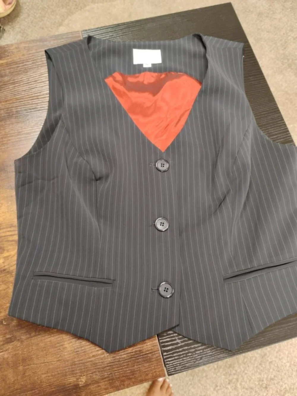 Alberto Makali Size 12 Black Pinstripe Vest Red Satin Made USA